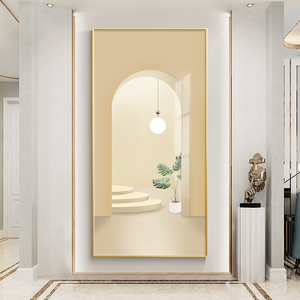 现代简约玄关装饰画走廊竖版挂画入户尽头延伸空间建筑艺术壁画