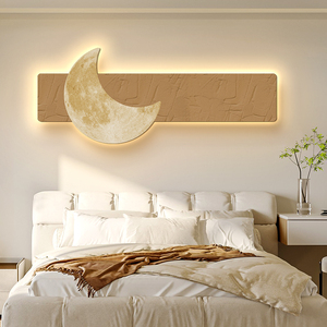 奶油风卧室装饰画创意发光床头月亮挂画高级感客厅沙发背景墙壁画