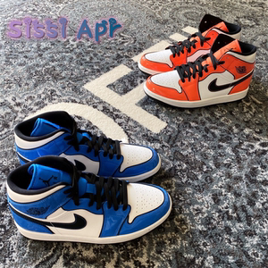 air jordan 1 mid aj1二次元小扣碎白橙闪电白蓝篮球鞋dd6834-802