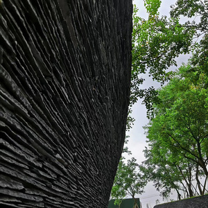 黑色青石板流水石田园观庭院外墙背景水幕墙流水碎拼文化石