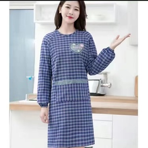 印花围裙彩棉长袖罩衣厨房家用耐磨工作服卫裙最新款厨师围裙全身