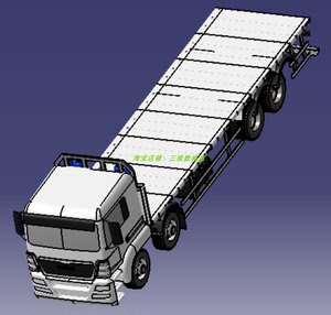 12米货车卡车简化3D三维几何数模型汽车身底盘车架车轮胎平板车厢