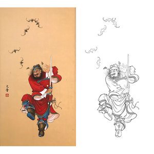 000人付款淘宝於文普国画工笔画钟馗人物像白描练习底稿四六尺整纸