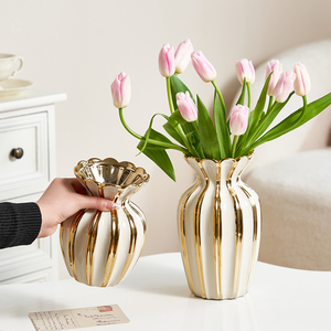 美式复古花瓶摆件客厅插花轻奢高级感陶瓷白色水养鲜花玫瑰郁金香