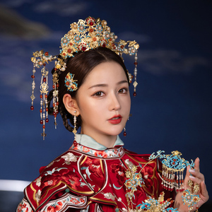 清宫大气皇后景泰蓝凤冠故宫清朝古典婚礼秀禾服发饰中式新娘头饰