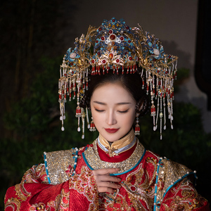 明制宫廷霸气凤冠帽大气古典景泰蓝烧蓝古装古风嫁衣中式凤冠霞帔