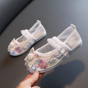 汉服鞋子女童宝宝中国风老北京夏季儿童装布鞋女孩手工古风绣花鞋