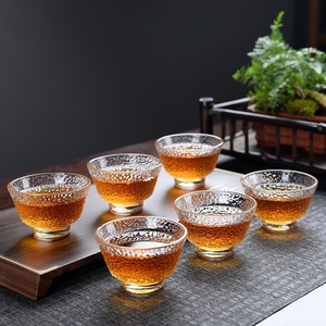 6只装透明耐热带把玻璃小茶杯子家用喝茶 加厚功夫茶具花茶品茗杯
