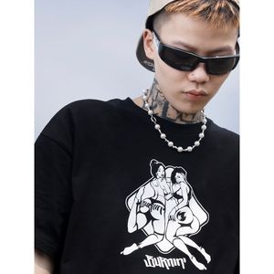 burnin*double槟榔妹t恤te双色印花宽松圆领国潮衣服短袖休闲夏季