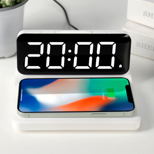 2022新款智能闹钟办公室学生卧室台面手机无线快充led时钟表ha79