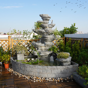 瓷韵雾语庭院景观鱼池大型假山流水喷泉花园布置装饰水池造景摆件