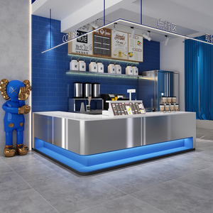 奶茶店吧台收银台轻奢现代餐饮转角水吧台咖啡蛋糕烘焙店柜台桌子