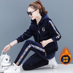 金乐奥安又奇双面金丝绒运动套装女秋冬季洋气加绒加厚卫衣休闲服