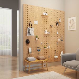 尚九洞洞板定制实木墙上置物架背景墙展示架壁书架墙挂板隔板收纳