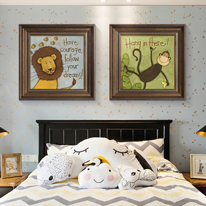 美式儿童房卧室装饰画床头小挂画女孩男孩卡通画装饰墙画动物壁画