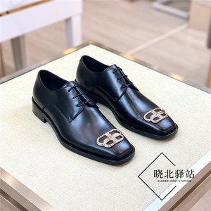 香港代购balenciaga/巴黎世家 秋冬商务金属饰面方头方跟男士皮鞋