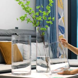 花瓶摆件客厅插花大号透明玻璃创意简约直筒富贵竹马醉木银柳家用