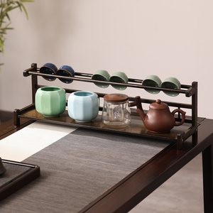 桌面茶杯收纳置物架小型博古架非实木中式紫砂壶摆件架茶具展示架