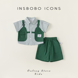 INSbobo男童套装2024新款帅气男童装洋气儿童衬衫两件套时尚休闲