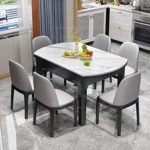 新款大理石餐桌椅组合实木家用圆饭桌小户型现代简约意式轻奢岩板