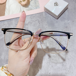 h16155方框商务成熟眉毛架男士专属平光镜片无度数可配近视镜