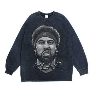 篮球克莱·汤普森klaythompson水洗做旧长袖秋衣t恤复古宽松嘻哈