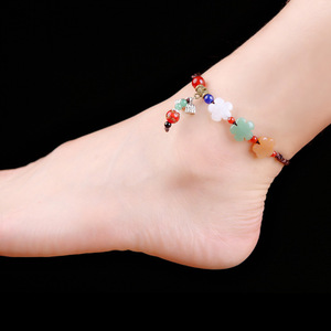 烟雨江南手工编织复古民族风脚链东陵玉个性时尚足链装饰品女