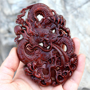 紫檀木龙牌吊坠木质龙挂件配饰钥匙扣毛衣链牌子檀木diy龙挂饰