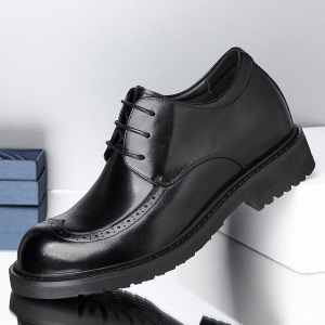 黑色宽头布洛克皮鞋商务正装全真皮透气高档宽脚板大头巴洛克男鞋