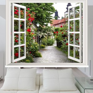 现代简约仿真窗户3d立体图遮光隔热防水窗帘客厅装饰挂画升降卷帘