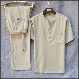 粗布衣服男棉麻