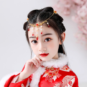 儿童汉服额饰古风流苏发链古装拍照头饰红色眉心坠女童异域风头链