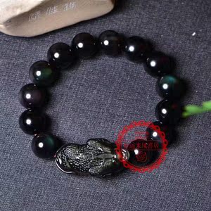 天然黑曜石金蟾富贵三蟾聚瑞 三蟾来财拱福金蟾献财金蟾济财手链