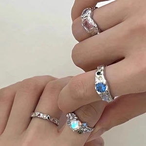 彩色锆石戒指集合韩国小众设计感复古个性百搭气质时尚指环戒子女