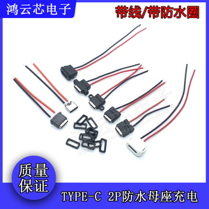 USB type-c焊线母插座 2P带线充电母头2焊点直压式防水TYPE-C母座