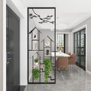 铁艺屏风隔断墙办公室镂空玄关新中式客厅餐厅创意置物架风屏装饰