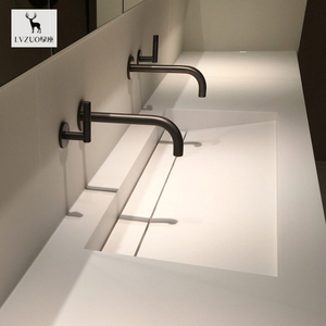 隐形隐藏下水双盆双龙头人造石一体盆浴室柜洗手洗脸盆洗漱台定制