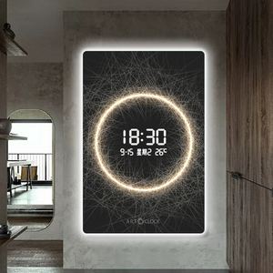 创意led钟表挂钟客厅2023新款壁灯高玄关装饰画数显电子时钟挂墙