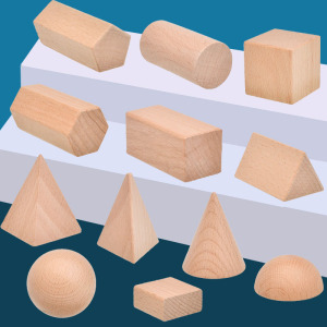 立体几何模型教具小学数学认识图形木质原木色正方体长方体四棱锥三棱柱圆柱体圆锥体球体半圆一二年级积木