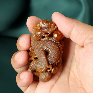 和田玉且末老红糖料龙腾四海挂件手把件男士随身把玩玉把件盘玩男