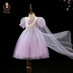 冰雪奇缘爱莎公主裙女童夏装紫色苏菲亚蓬蓬纱儿童生日礼服连衣裙