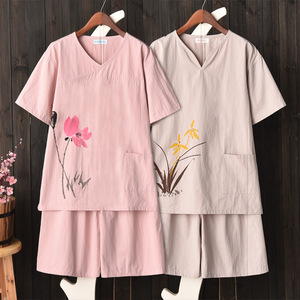 合衣 中国风水墨印花情侣汗蒸服 高档男女纯棉复古风浴衣cm12