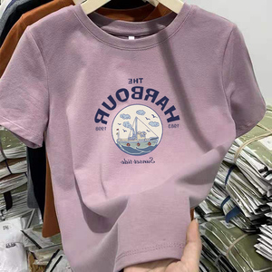 专柜商场撤回国际大牌夏季韩国女装紫色下衣失踪短袖T恤纯棉上衣