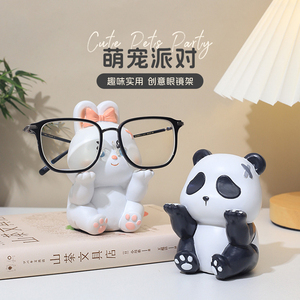 创意卡通熊猫树脂眼镜收纳架办公室桌面装饰小摆件可爱支架子展示