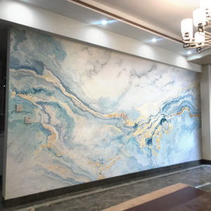 现代简约流金电视背景墙壁纸蓝色壁画大理石纹客厅卧室影视墙布8d
