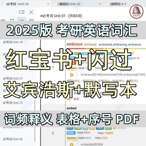 2025考研英语单词表笔记红宝词汇书电子版闪pdf过默写本背诵记忆