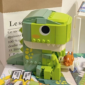 创意储钱罐恐龙乐高积木拼装男女孩子文具摆件办公室收纳玩具礼物