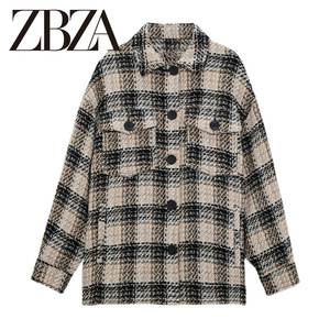 zara新款女装复古时尚宽松百搭格子衬衫外套08004124085 8004124