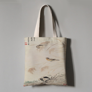 故宫博物馆收藏明-项圣谟-稻蟹图国画名画帆布袋单肩手提加厚购物