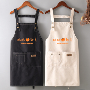帆布围裙定制logo印字女时尚餐厅奶茶透气无袖围腰大人薄款工作服